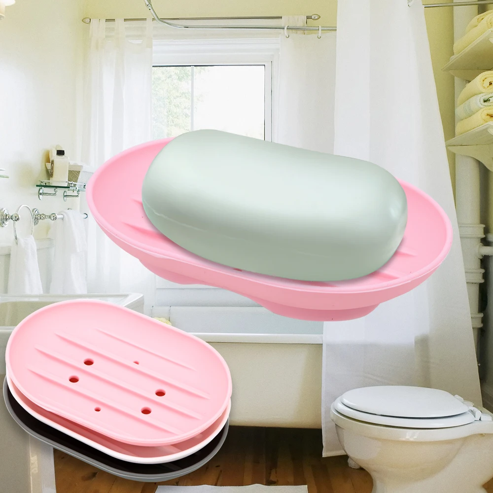 Bathroom Products Holder Soft Silicone Soap Dish Plate Tray Portable Drain Soap Box Washroom Organizer Container Storage Rack