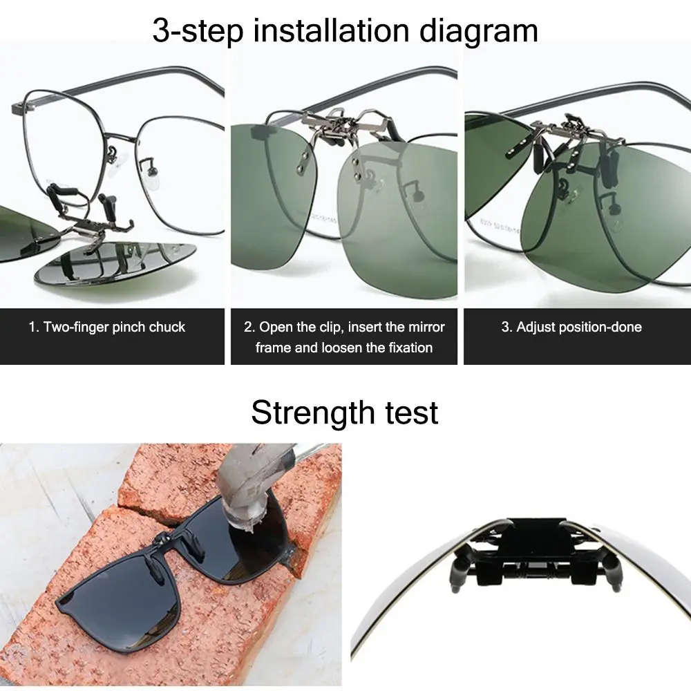 

Metal Clip Clip-On Polarized Sunglasses Convenient Rimless Flip-up Sun Glasses for Prescription Glasses UV400 Polygonal Shades