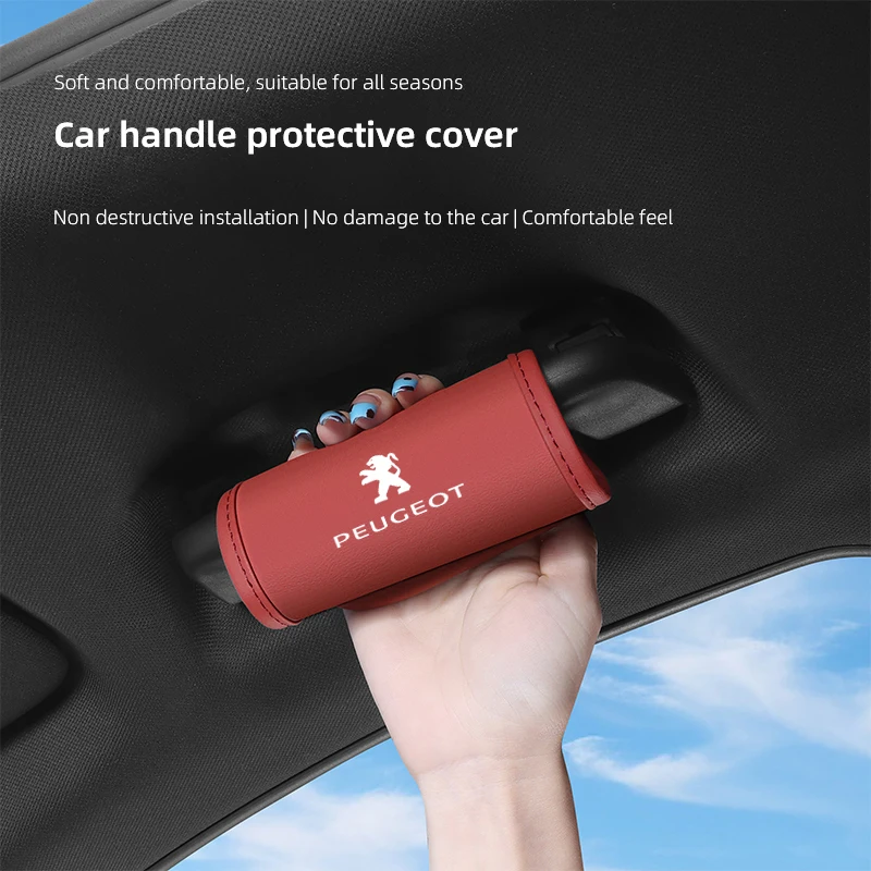 2Pc Car Anti Slip Pull Glove Car Interior Leather Handle Protector Cover For Peugeot 107 408 4008 308 3008 5008 508 2008 208 301 view 2