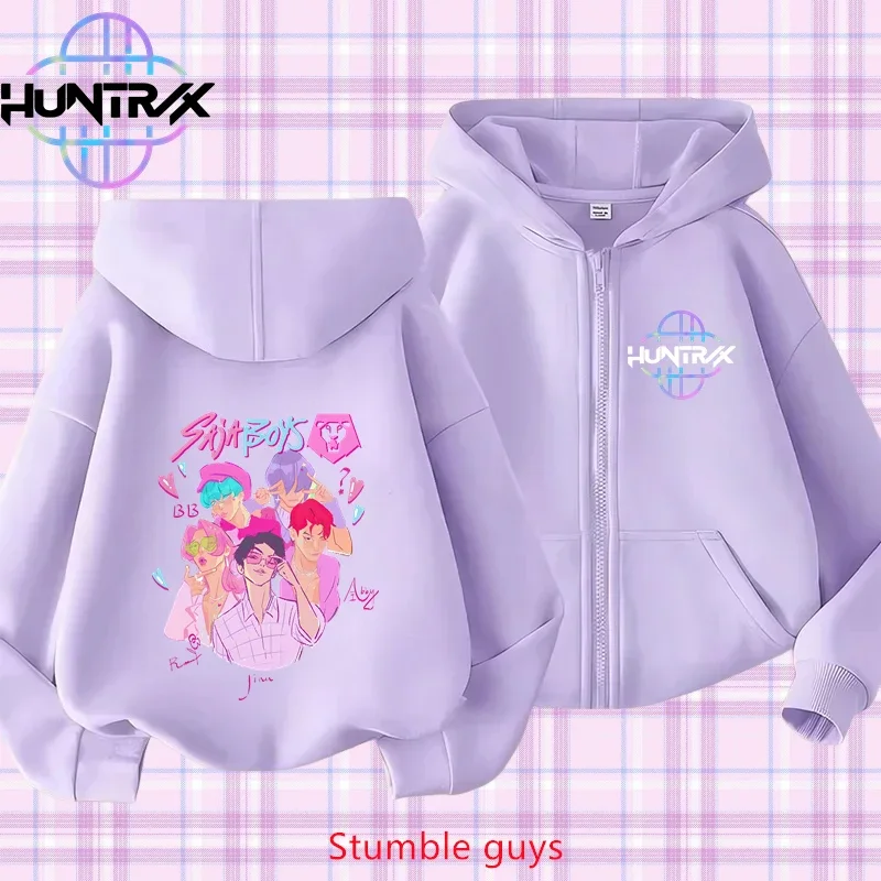 

Kids Purple Kpop Demon Hunters Zip Hoodie Spring Autumn 3-12Y Boys Girls Clothes Casual Daily Wear