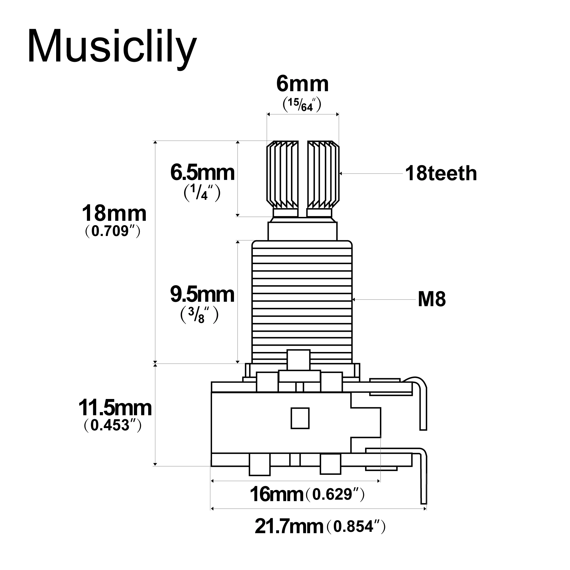 Musiclily Pro MN250K/MN500K Mini Pots Metric Split Shaft Blend Pots Dual Balance Potentiometers with Center Detent (Set of 2)