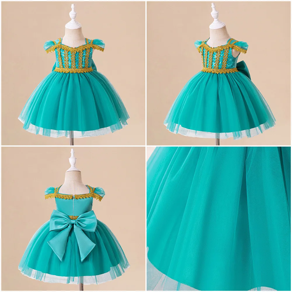 Infant Baby 1st Birthday Jasmine Costume for Aladdin Princess Magic Lamp Dress Sets Carnival Clothing Vestidos Party Cosplay