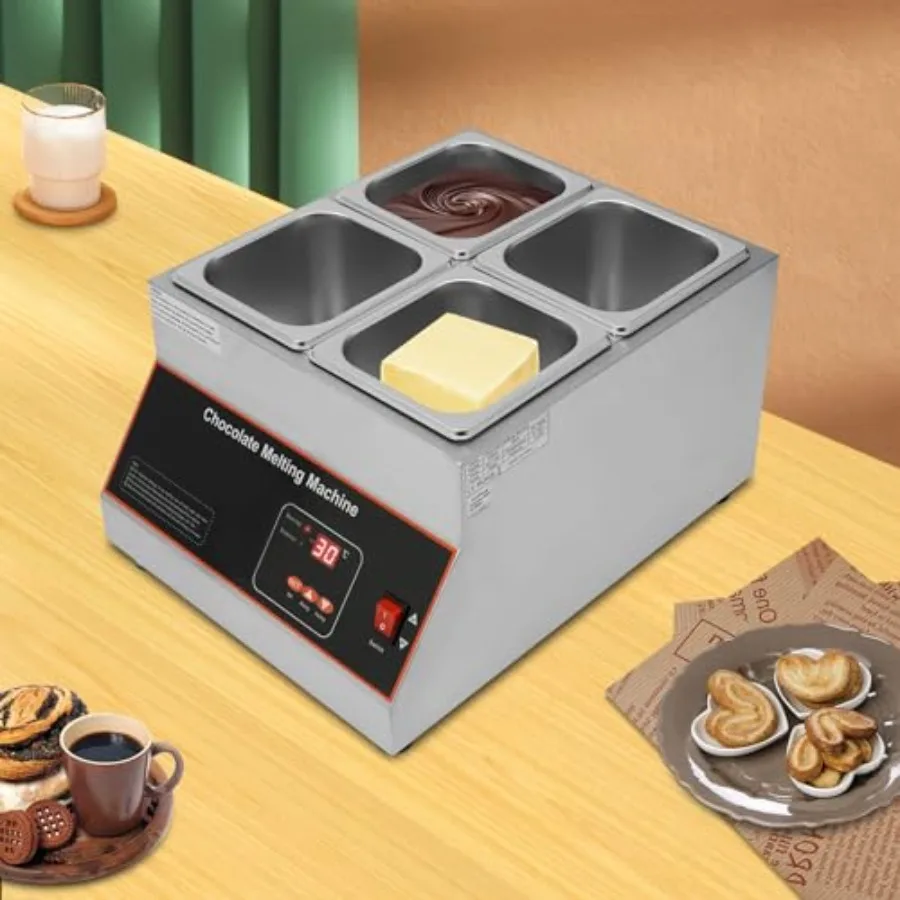 Chocolate Tempering Machine 4-Tank Commercial Chocolate Melting Pot 32-203F Temp Control 500W Electric Stainless Steel Cheese M