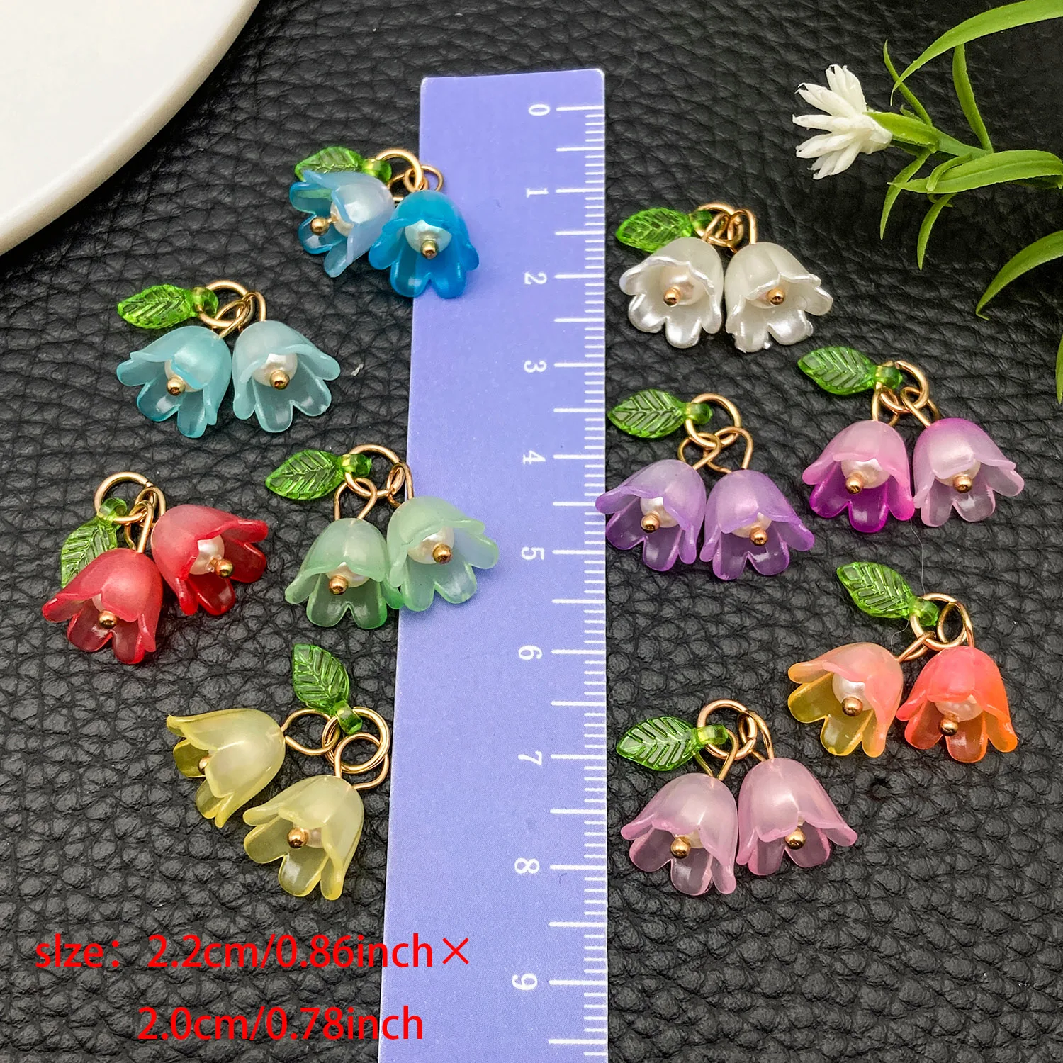 5/10 Pcs Acrylic Colorful 3D Lily of the Valley with Leaves Pendants for DIY Phone Straps, Keychains, Necklaces, Earrings and Ac