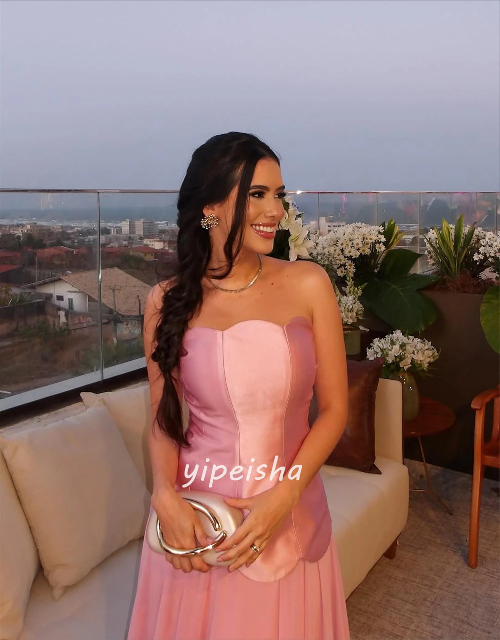 Customized High Quality Elegant Charmeuse Ruched Pleat A-line Strapless Long Dresses Bespoke Occasion Dresses Sizes Available