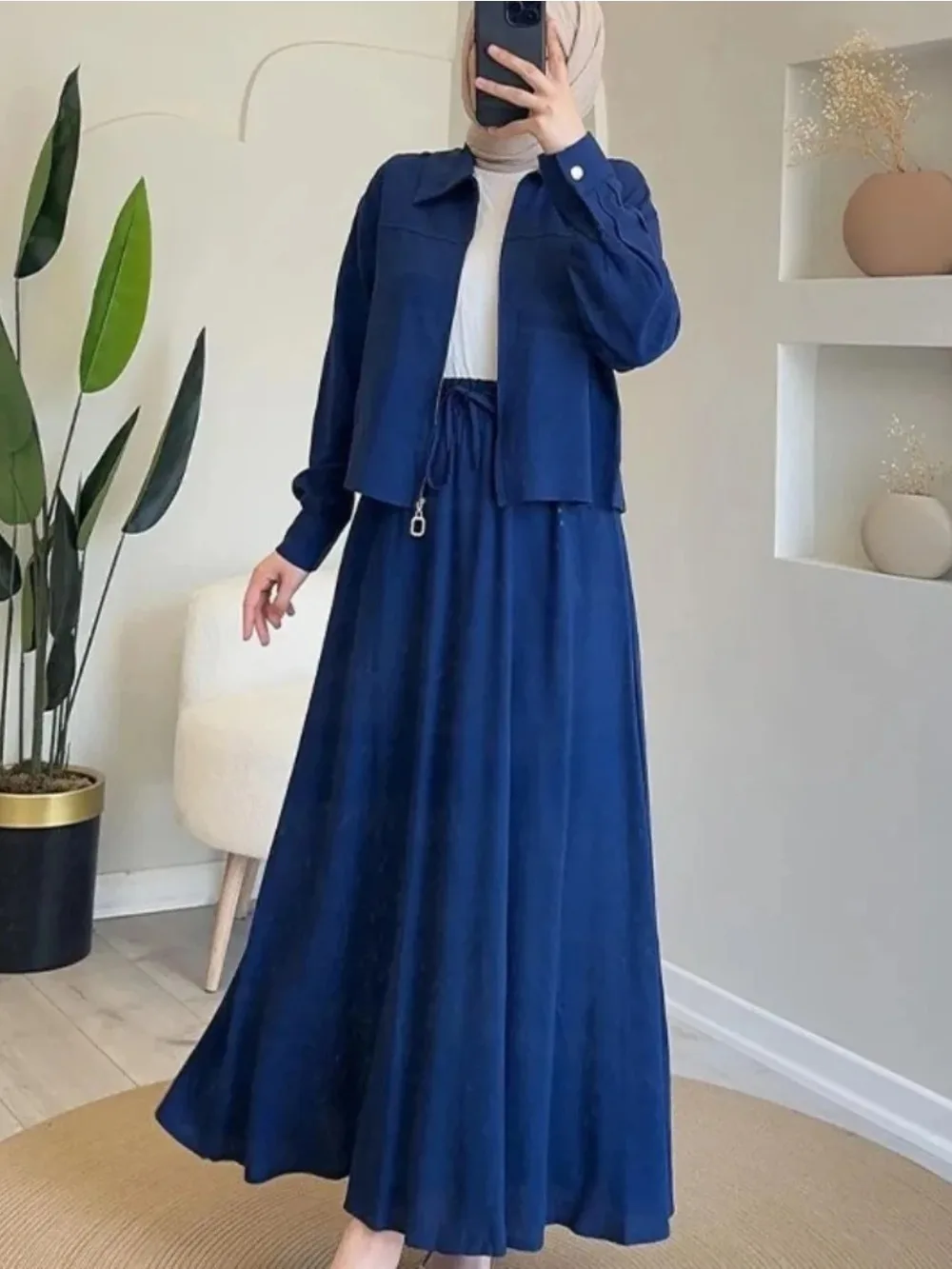 

Рамадан Ид комплекты из двух предметов пальто и юбки женские мусульманские костюмы куртка на молнии блузка мусульманские ансамбли марокканские исламские комплекты юбок