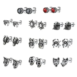 U7 Stainless Steel Multiple Styles Stud Earrings CZ Scorpion Spider Teeth Skull Vintage Punk Gothic Stylish Unisex Jewrlry Gift