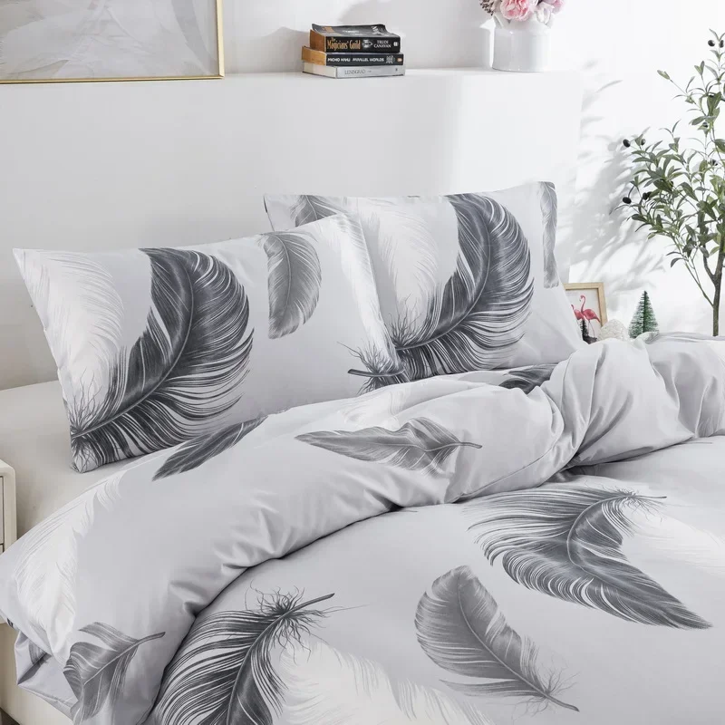 

Feather Duvet Cover Twin Queen Grey Feathers Bedding Set Vintage Aesthetic Bed Set Aniaml Theme Quilt Cover with 1/2 Pillowcase