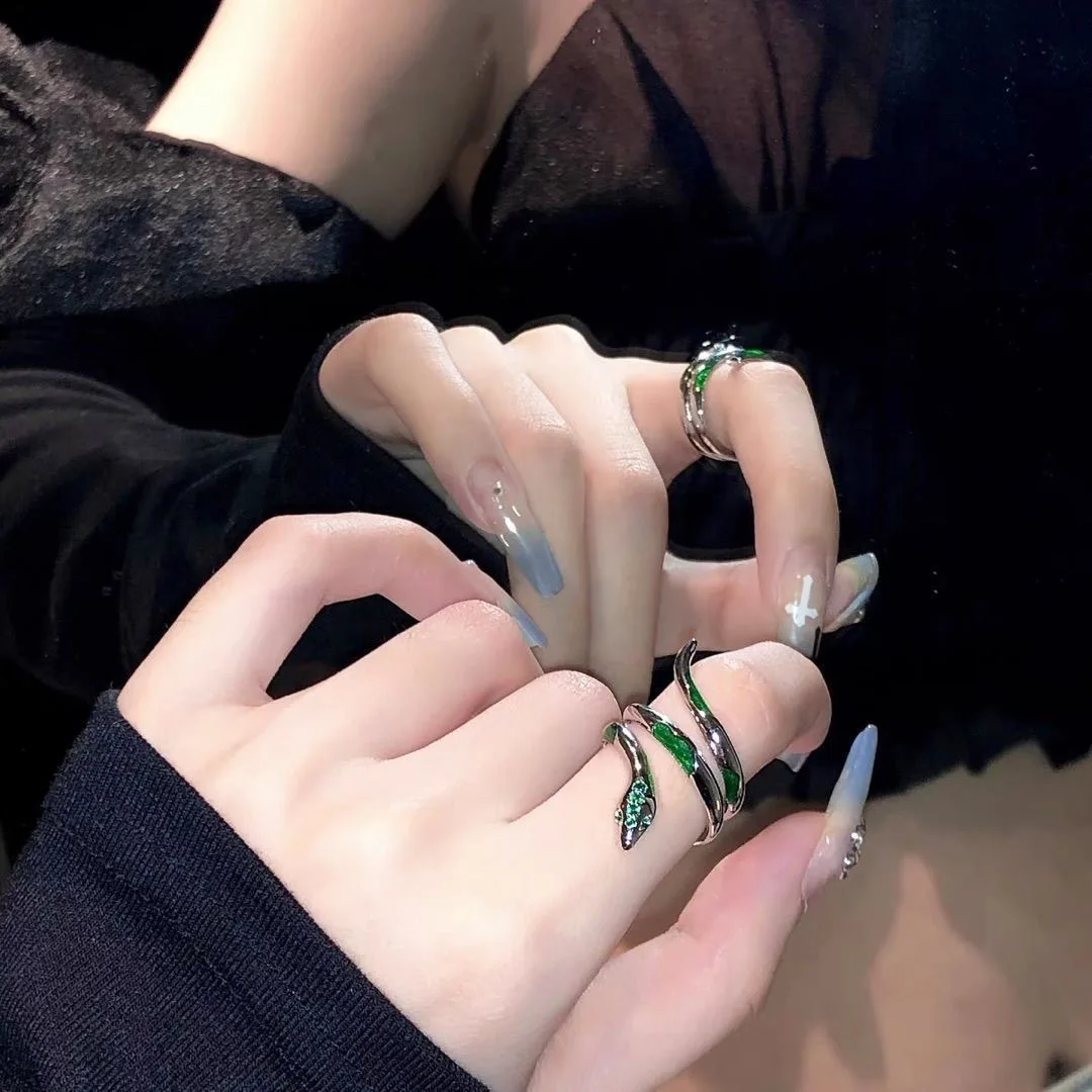 Spiritual Slytherin Snake Opening Ring for Women Girls Silver Color Personality Green Blue Stone Rings Female Punk Party Jewelry