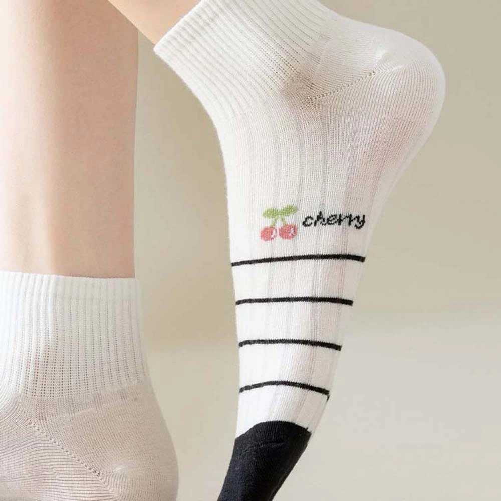 Female Hosiery Cherry Cotton Short Socks Sweat Absorption Anti Slip Cotton Ankle Socks JK Lolita Cotton Boat Socks Daily