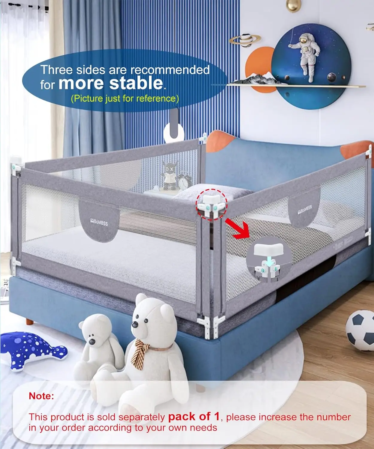 Universal Adjustable Bed Rails for Toddlers, Extra Tall Safety Guard with Double Lock Fits Queen King Twin Full Mattress