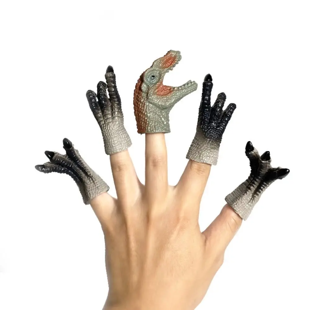 5pcs Cartoon Dinosaur Dinosaur Finger Puppet Toys Finger Doll Rubber Dinosaur Head Hand Puppet Mini Funky