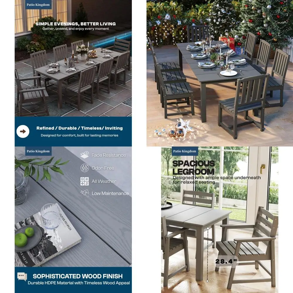 

Weather-Resistant 9-Piece Outdoor Dining Set with 75.2 Grey HDPE Table and Umbrella Hole