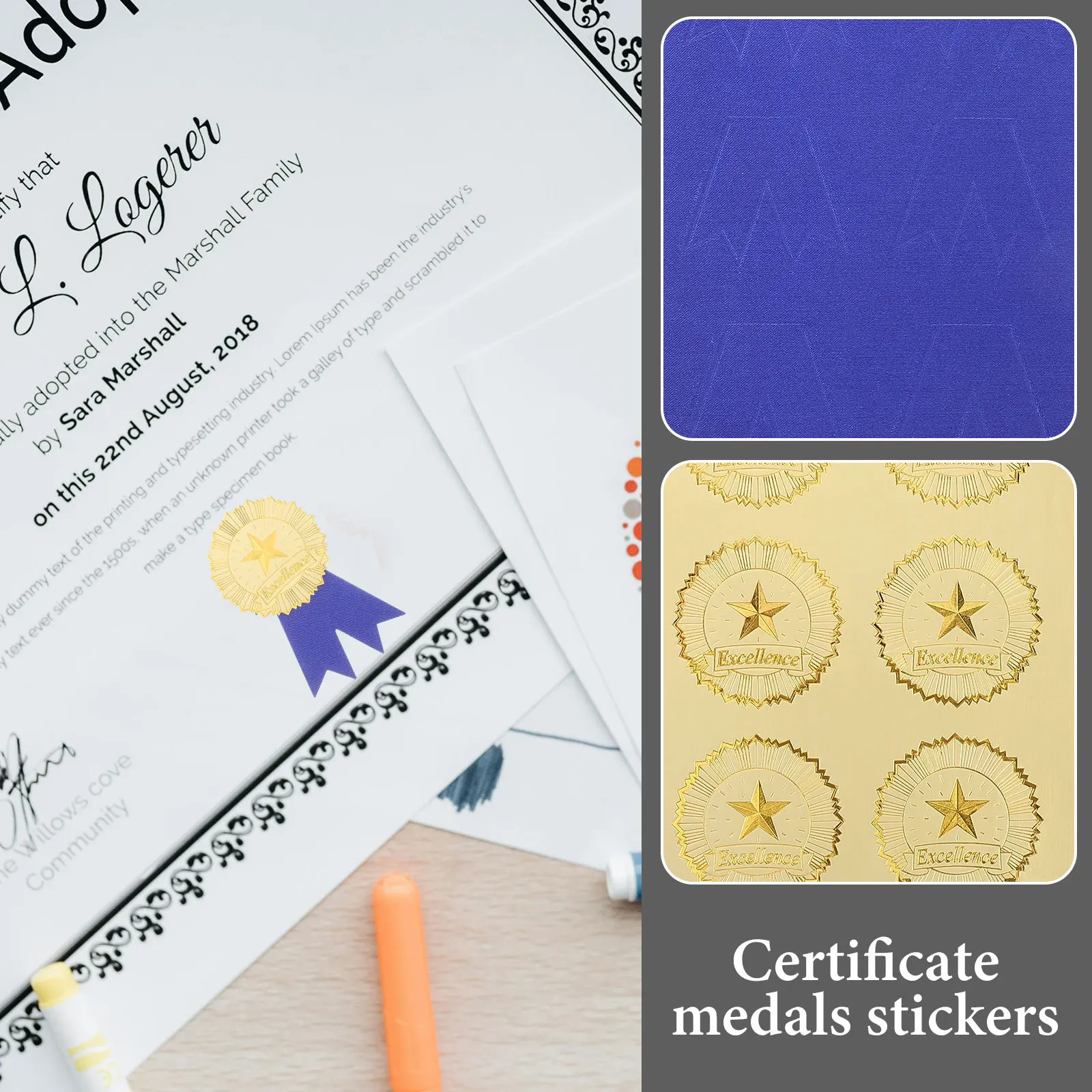 36 conjuntos de adesivos de medalha de certificado, selos de fita de papel para vedação de diploma de formatura, adesivos de certificado de prêmios