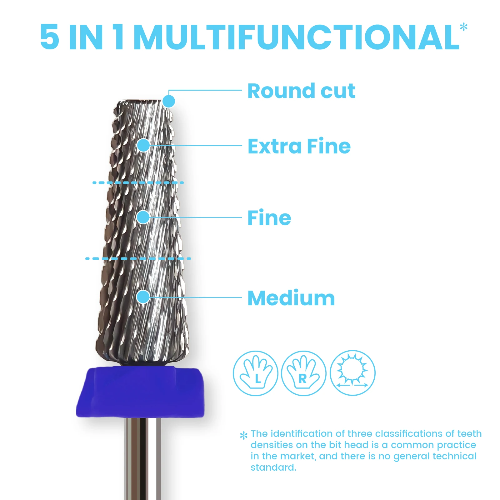 Brocas de unha de carboneto 5 em 1, corte cruzado longo, duas maneiras, rotação esquerda e direita, ferramentas de polimento de manicure, 3/32"