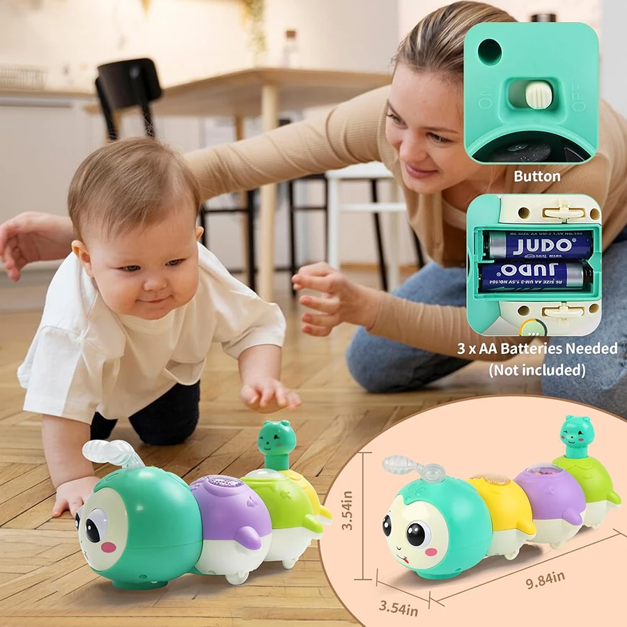 Babykruipspeelgoed - met muziek en LED-licht, muzikaal rupspeelgoed voor 6-12-18 maanden+, babybuiktijd voor peuterspeelgoed