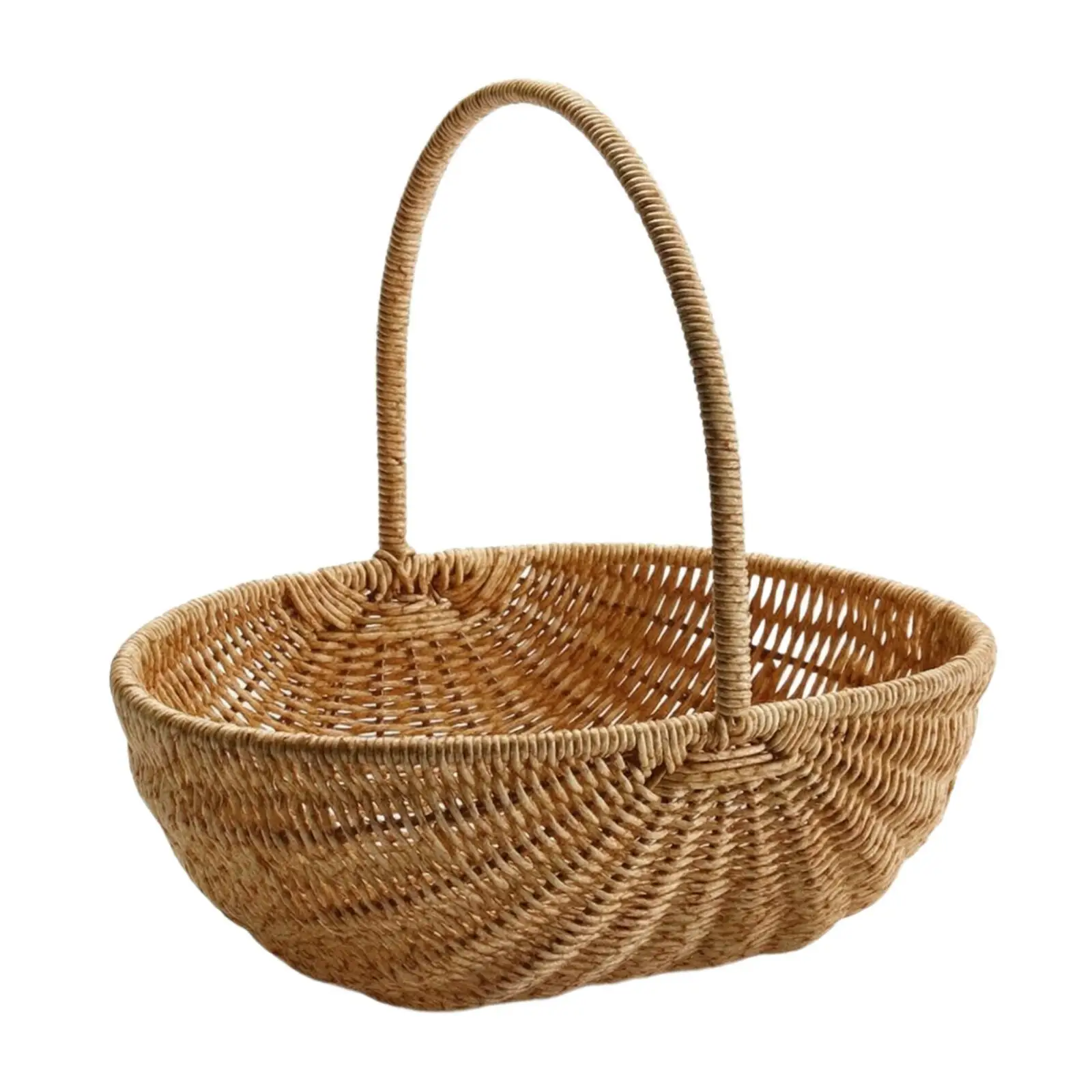 Outdoor Fruit Basket Wicker Look Plastic Container with Sturdy Handle for Picnic Trips and Countertop Storage