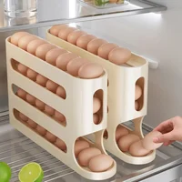4-Layer Slide Egg Storage Box, Automatic Rolling Egg Dispenser, Large Capacity Refrigerator Side Door Organizer for Kitchen