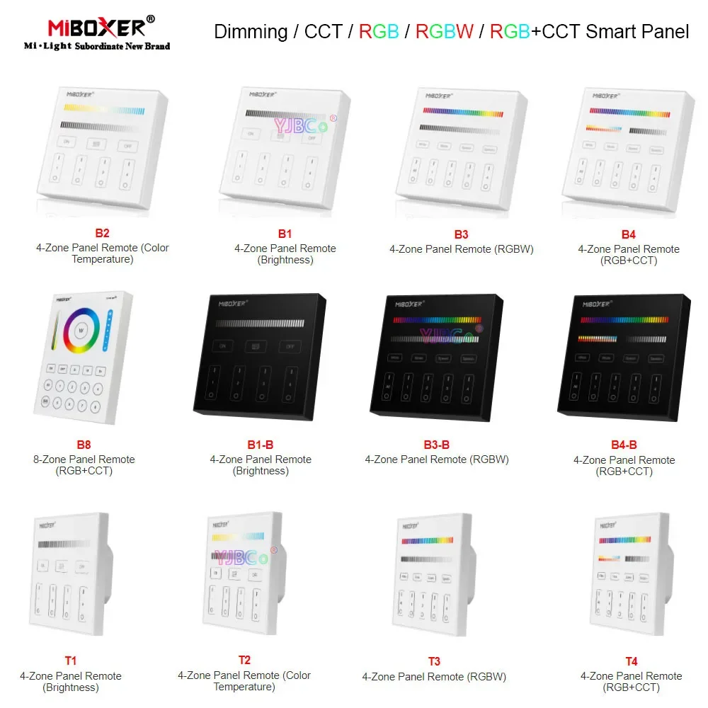 

Miboxer Smart Touch Panel Remote dimming/CT/RGB/RGBW/RGB+CCT LED Controller 3V 220V 110V 4/8 Zones Single color dimmer Switch