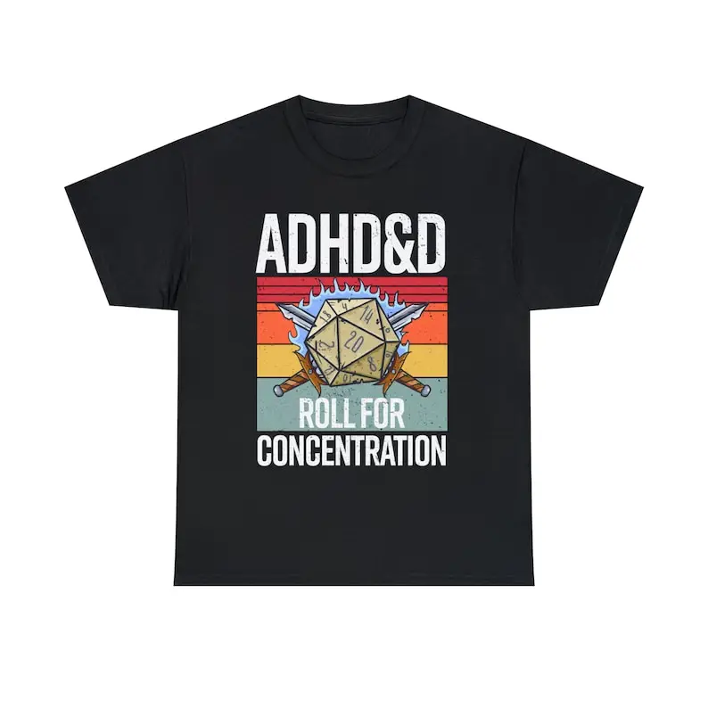 Retro Vintage ADHD&D Roll For Concentration Funny Gamer shirt