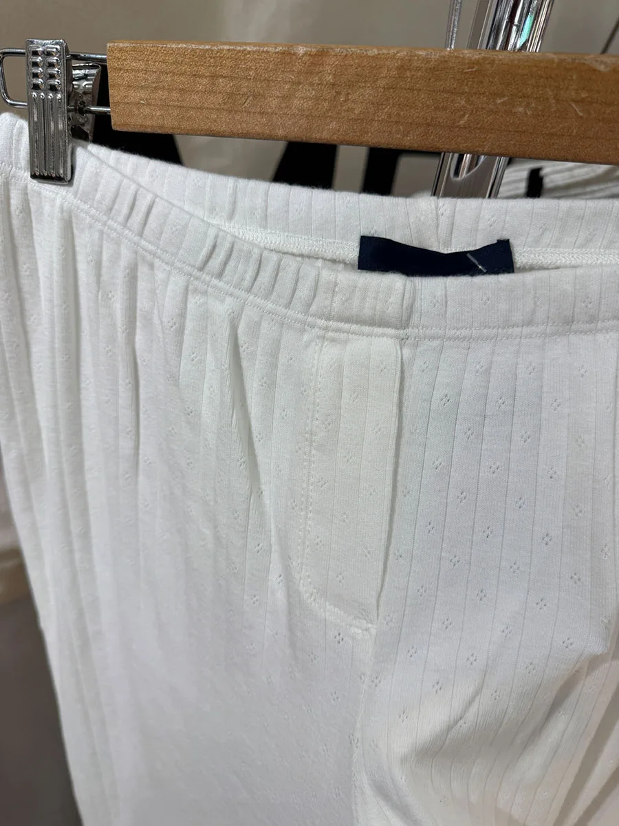 White Eyelet Wide Leg Pant Woman Autumn Elastic Waist Cotton Cozy Home Pajamas Pant Female Sweet Casual Simple Draped Trouser
