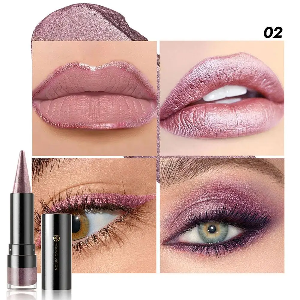 6 colores mate perla brillo fino diamante lápiz labial de doble propósito de larga duración fácil de colorear taza antiadherente lápiz labial para mujeres H3I9