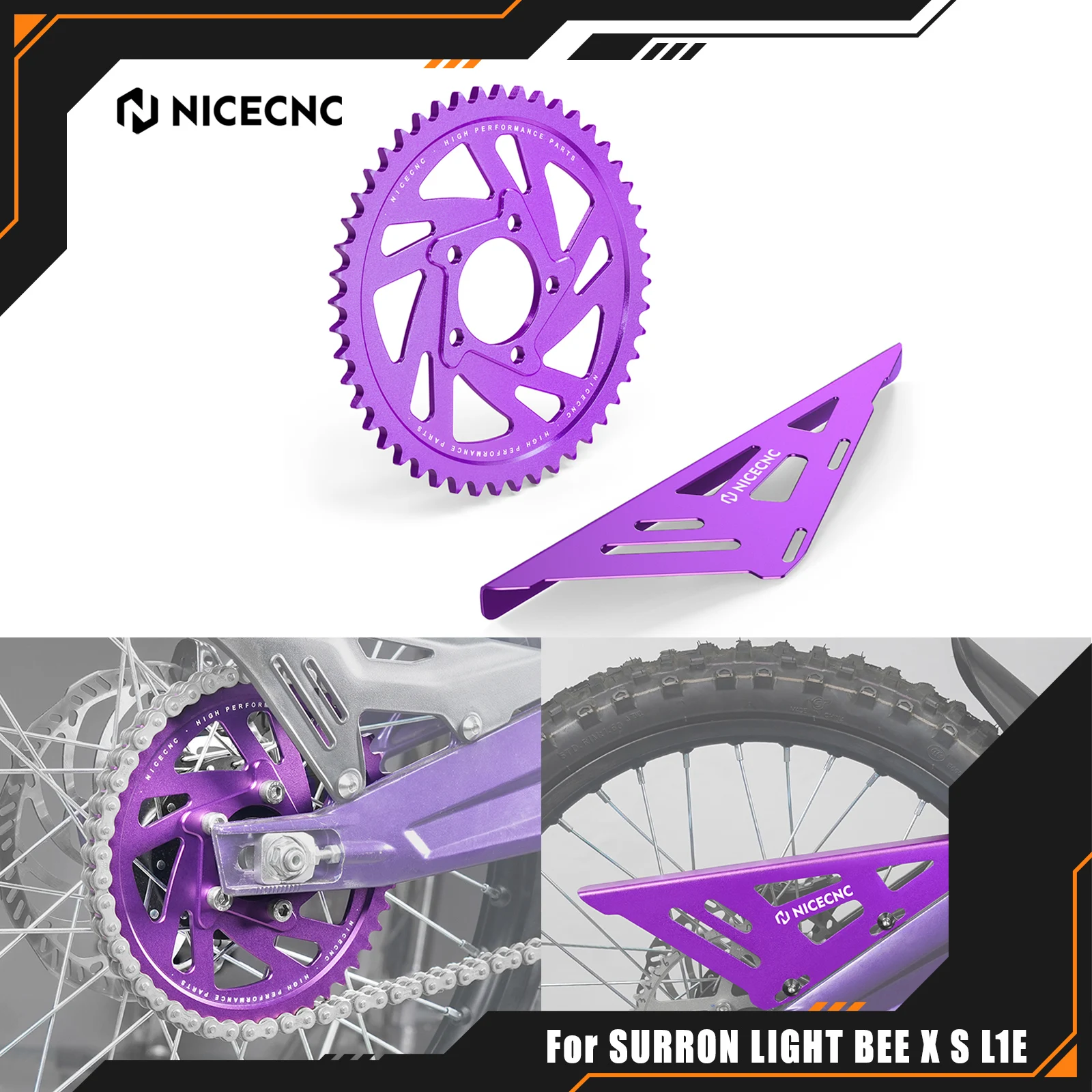 

NICECNC For Surron Light Bee X S L1E For Segway X160 X260 Motocross 48T Rear Sprocket & Chain Guard Aluminum Electric Dirt Bike