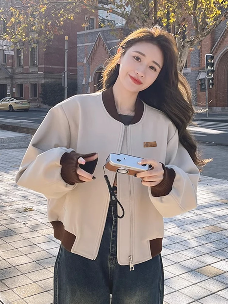 

Бейсбольные куртки из нейлона для женщин: весенние, с воротником-стойкой, в богемном стиле, укороченные, вязаные, без карманов, удобные, элегантные, универсальные, в стиле Y2K