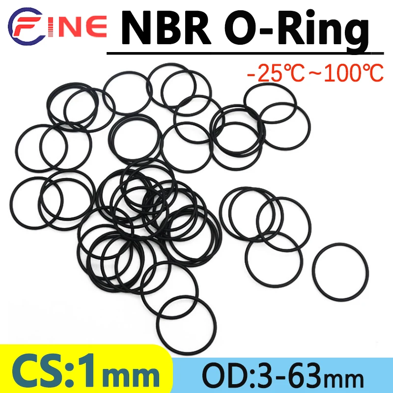 CS 1mm Rubber O Ring Gaskets Seal Nitrile Rubber Bands High Pressure O-Rings Repair Sealing Rings OD 3~63mm