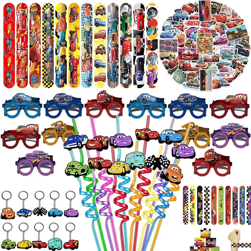 Lightning McQueen Car Keychains Stickers Party Decoration Silicone Bracelet for Kids Party Favors Wrist Bands Pinata Party Gift