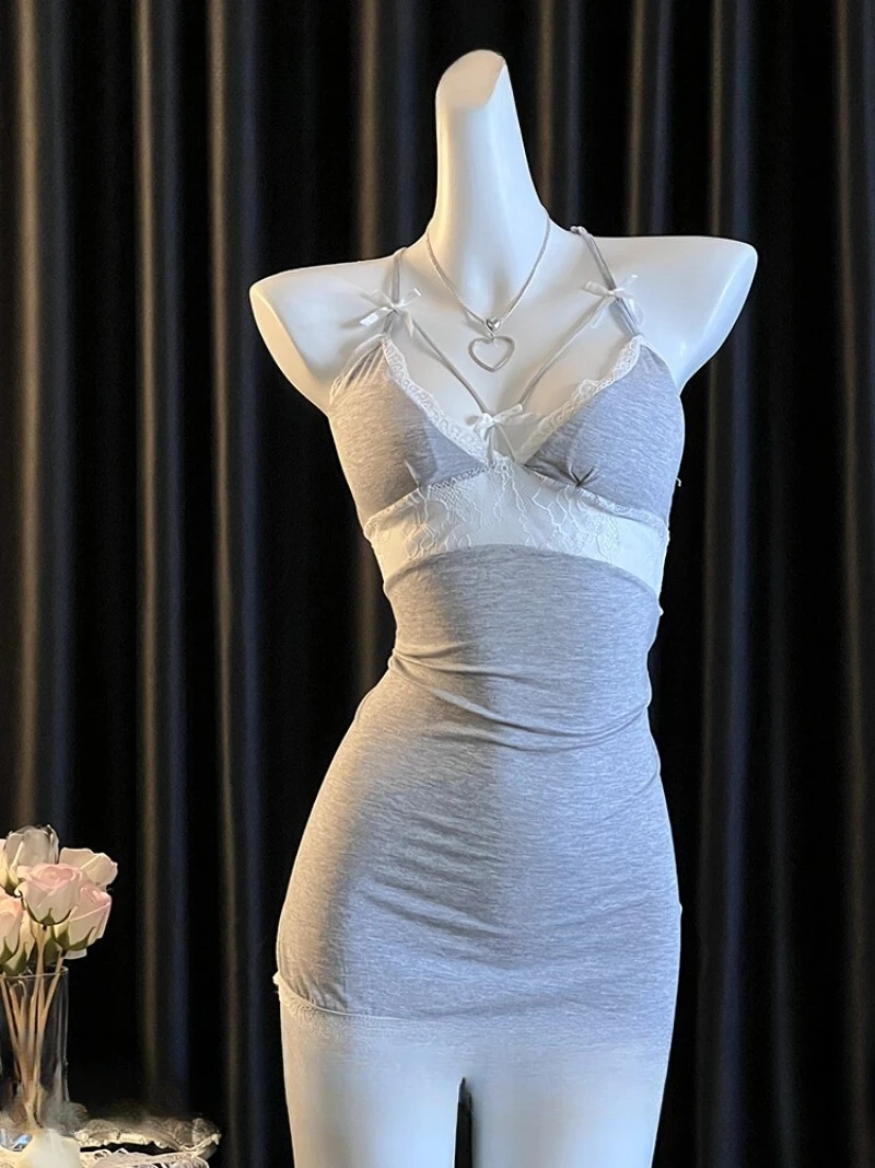 

Новая удобная пижама с лямкой на шее, с женскими очаровательными бретелями и подушечками на груди, чистая и чувственная кружевная ночная рубашка Ladygirl