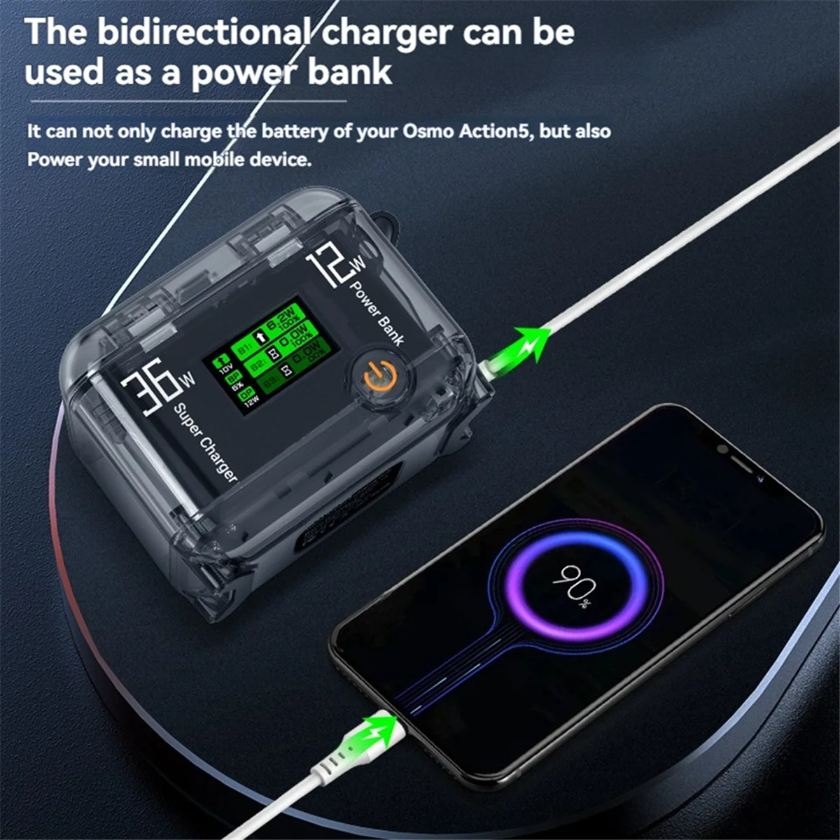 

Зарядное устройство для аккумулятора Action 5Pro/4/3, концентратор быстрой зарядки, двустороннее зарядное устройство с цветным ЖК-экраном