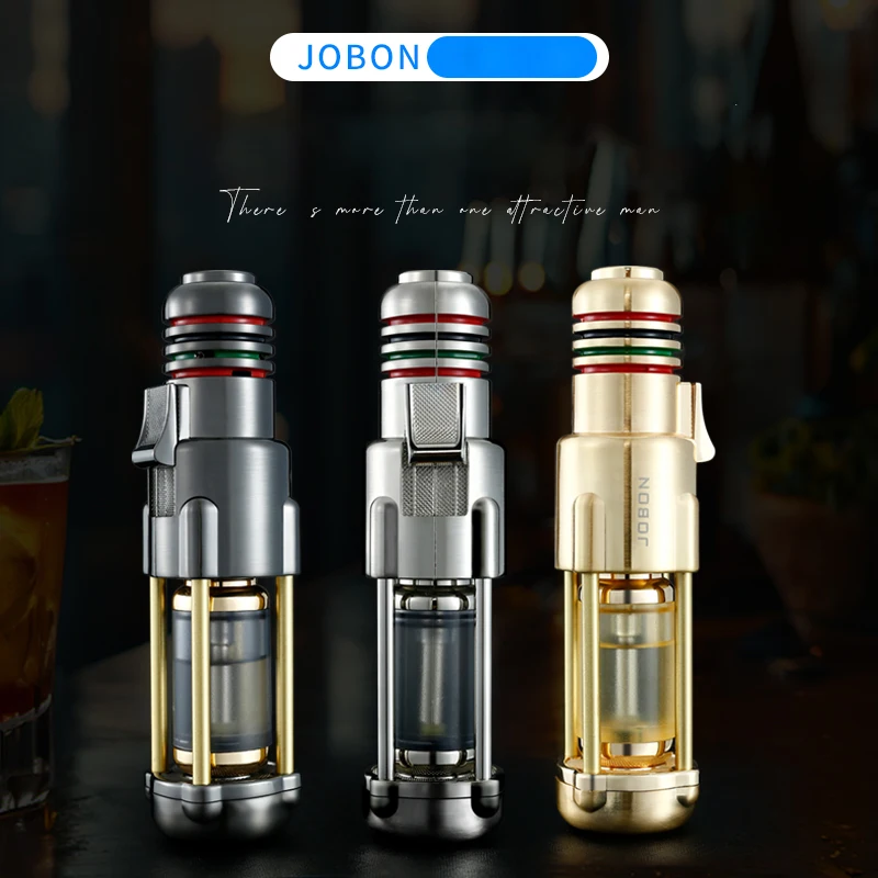 Powerful Blue Flame Cigar Lighter Transparent Gas Chamber Adjustable Flame Size Inflatable Lighter