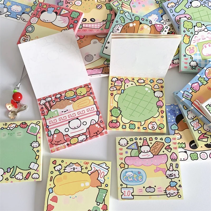 2pcs Kawaii Loose-Leaf Sticker Notebook with 50pages Ins Style Cartoon Memo for Girls Portable Word Book Pad School Stationery