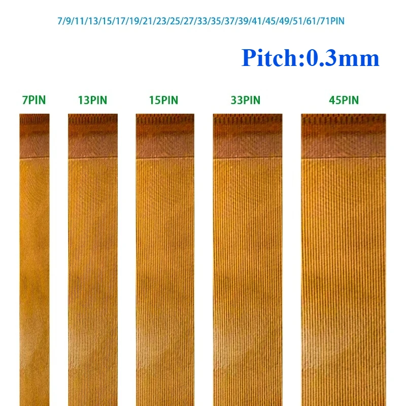 

2Pcs/lot 0.3 pitch yellow same reverse FPC FFC flexible ribbon cable 15P/17/25/31/33/37/39/45/51Pin