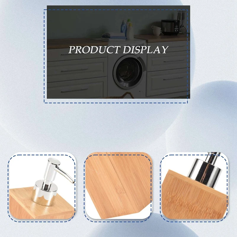 Liquid Soap Dispenser, Bamboo Wooden Household Bathroom Restaurant Hotel Bathroom Lotion Liquid Refillable Hand Bottle With Stai