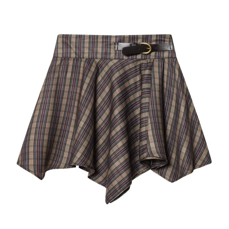 

Женская мини-юбка в клетку с петлями для ремня, асимметричным подолом и боковой молнией, весна-лето, шикарная женская юбка