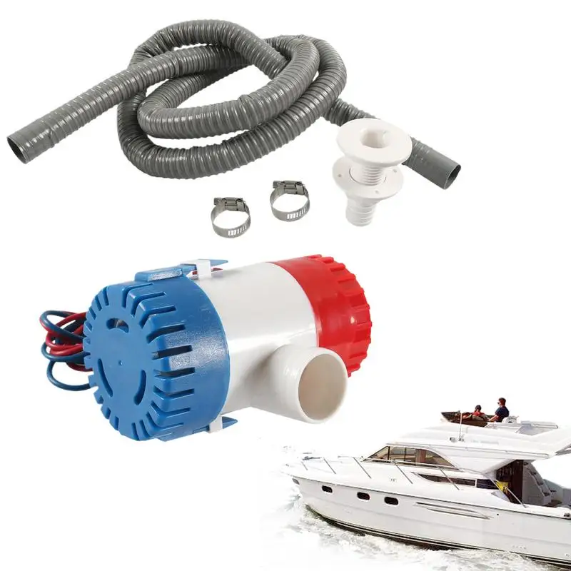 Boat Bilge Pump Kit 12V Marine Bilge Pump With 78.7 Inch Bilge Pump Hose Thru-Hull Fitting And 2 Stainless Steel Clamps Bilge