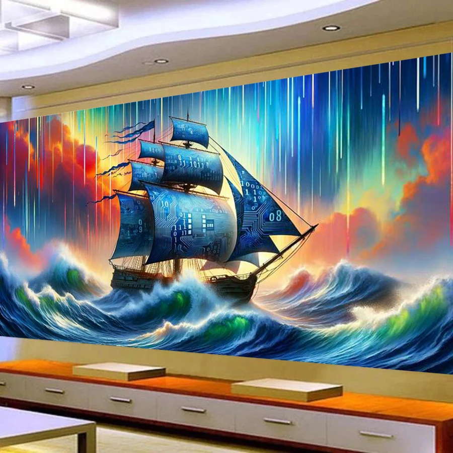 

Fullcang Diy Diamond Arts Painting New Collection Sailboat Full Mosaic Embroidery Sea Scenery Large Size Picture Wall Decor