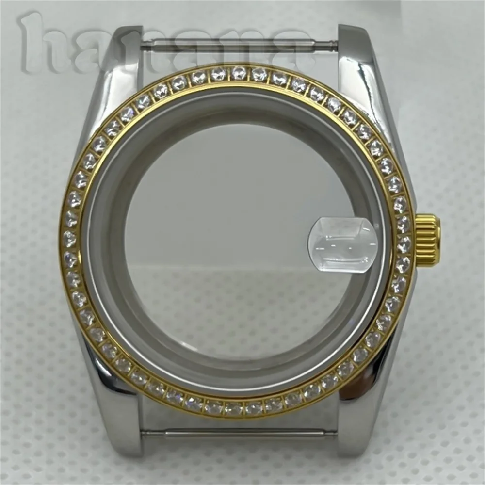Корпус из сапфирового стекла серебристого/золотого/розового золота 36/39 мм Корпус с бриллиантами подходит для механизмов NH34 NH35A NH36 NH38 NH39 NH70 NH72 PT5000