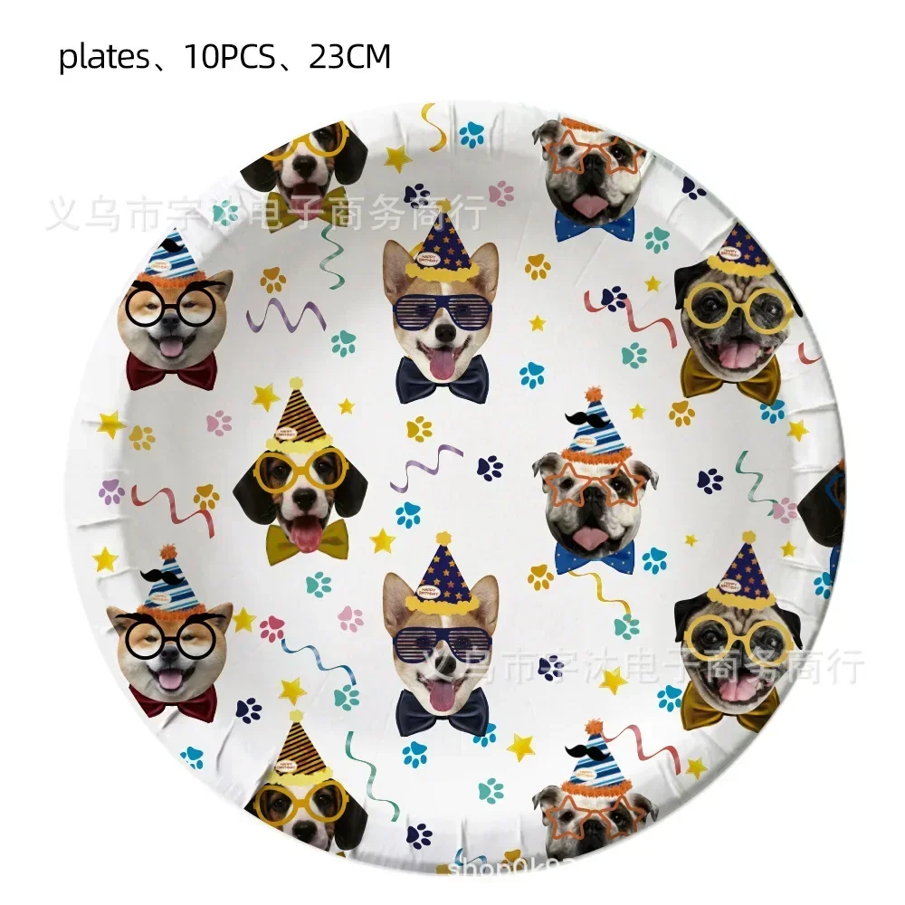 10pcs Cute Puppy Dog Theme Tableware Set Pet Dog Paw Paper Plates Cups Napkins Banner Happy Kids Birthday Party Supplies