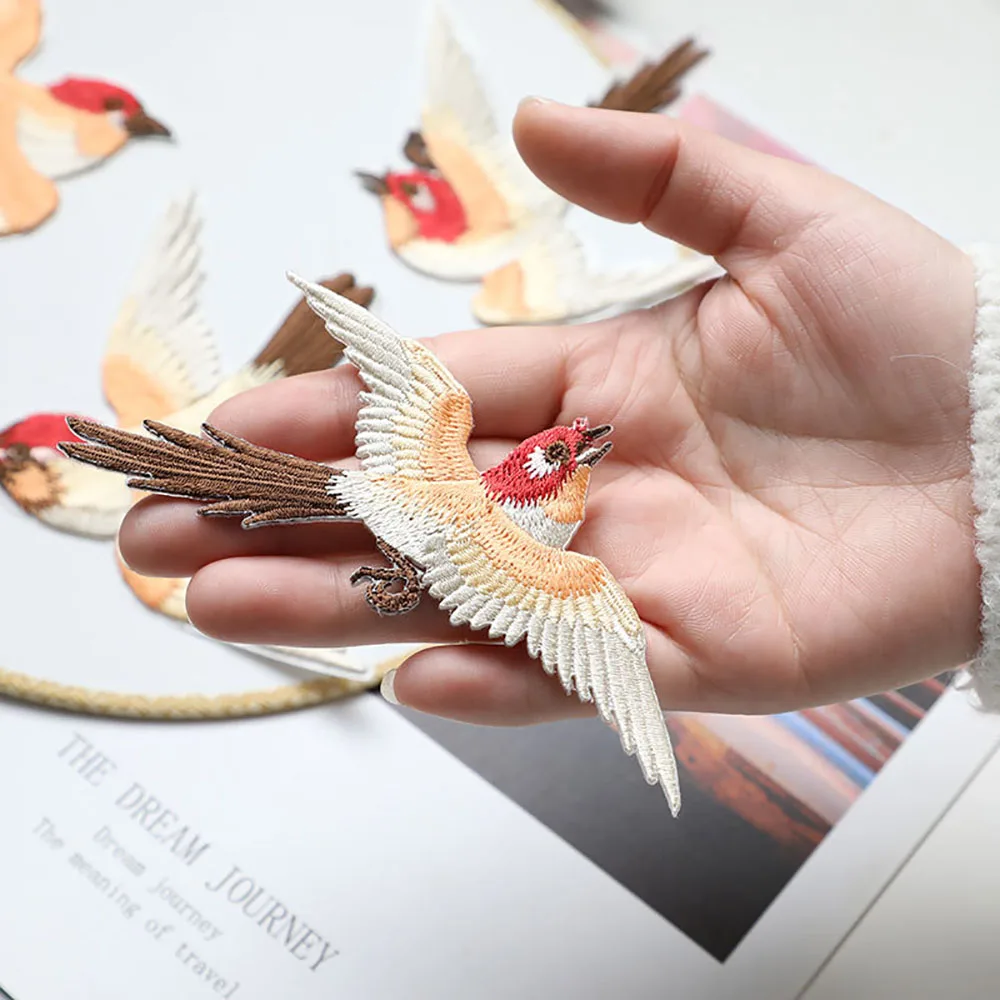 1 Piece 8.5-12.5cm Stick on Embroidery Stickers Cartoon Bird Cute Animal Patch Back Adhesive for Clothes Bag DIY Decoration