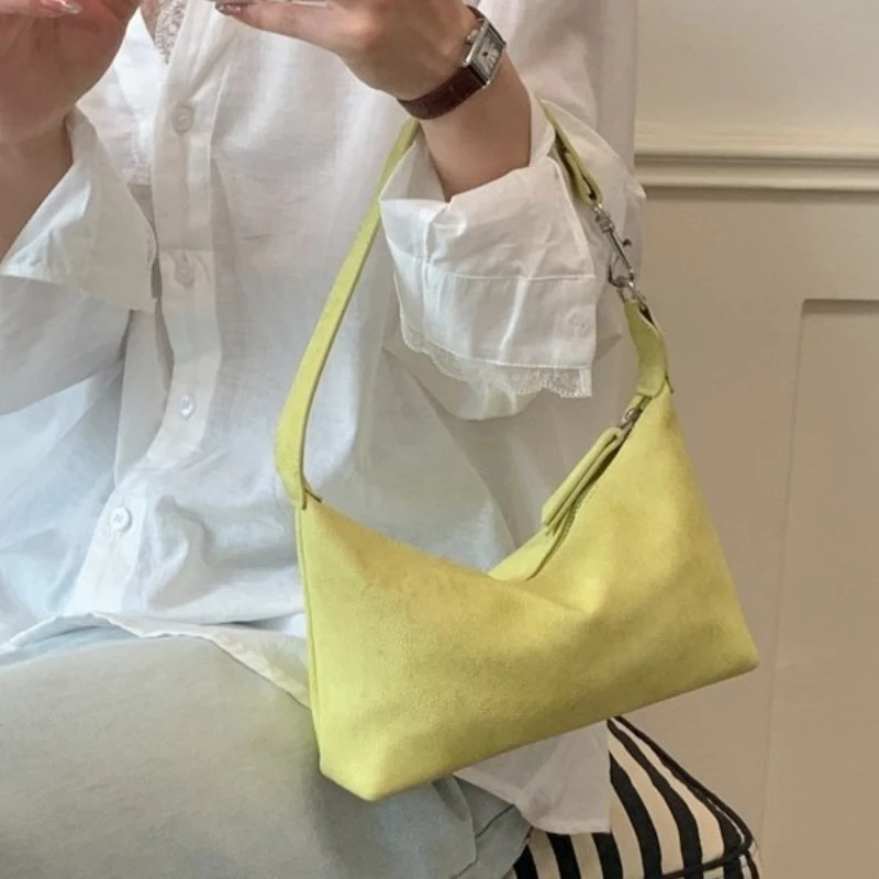 

Korean Style Simple Faux Suede Hobo Tote Handbag Fashion Large Capacity Frosted Soft Leather Shoulder Crossbody Bag for Women