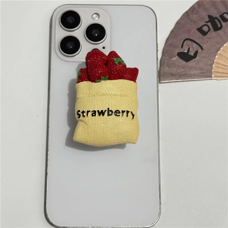 Penyangga Ponsel Berputar 3D untuk iPhone dengan Pegangan Anti-Selip Desain Lemon Peach, Penyangga dan Pegangan yang Dapat Diperluas untuk Smartphone dan Tablet