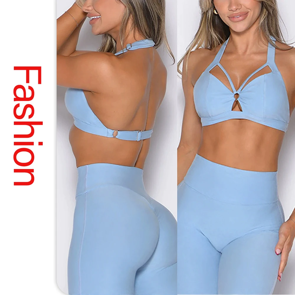 New Halter-Neck Beautiful Back Yoga Hollowed-Out Design Women's Pilates Fitness Bra Summer Top