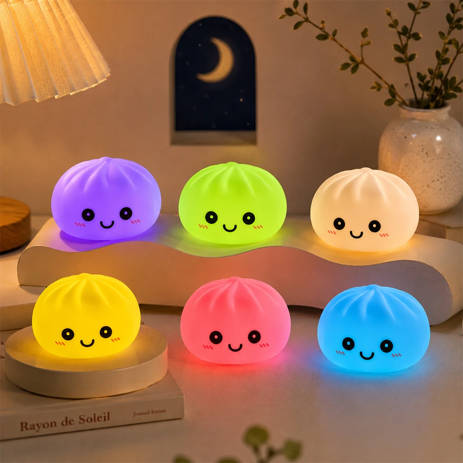 

New dumpling squishy LED Night Light Living Room Cute Plastic Lamp Bedside Decor Creative Night Light Birthday Gift Decoration