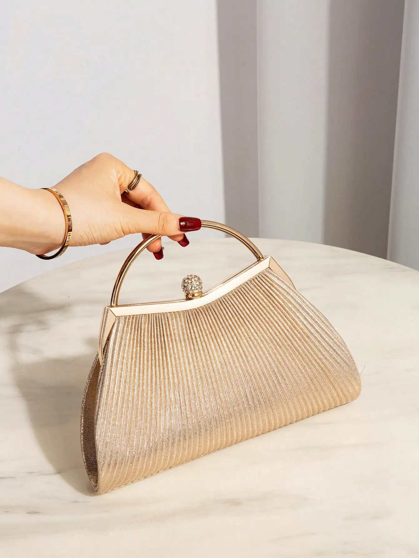 Glamorous Ruched Rhinestone Chain Bag - Sparkly Evening Bag for Wedding/Prom Black/Formal Dresses