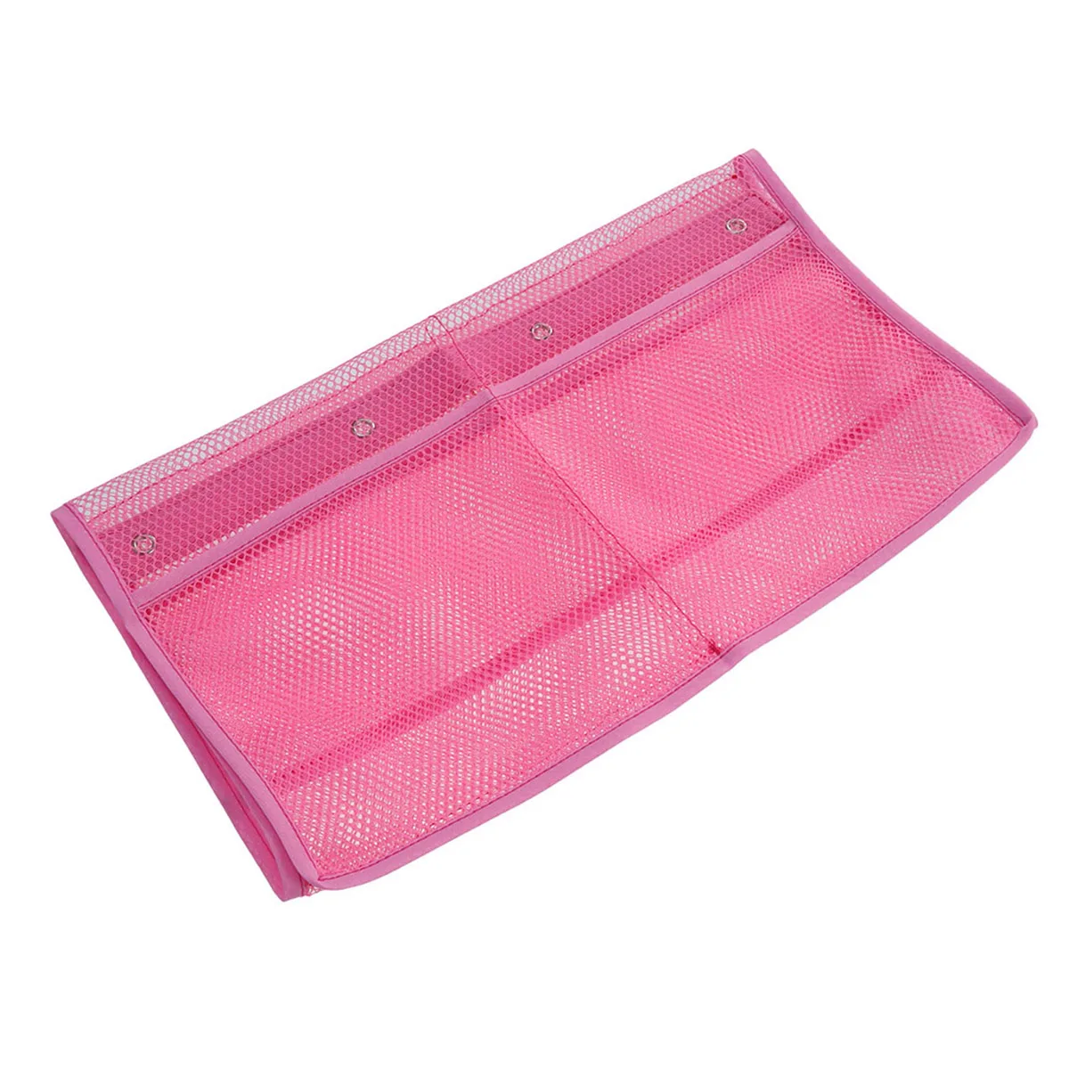 

Pink Hanging Mesh Shower Organizer 6 Pockets Shower Curtain Rod Hooks Bathroom Storage Caddy Organizer Space Saving