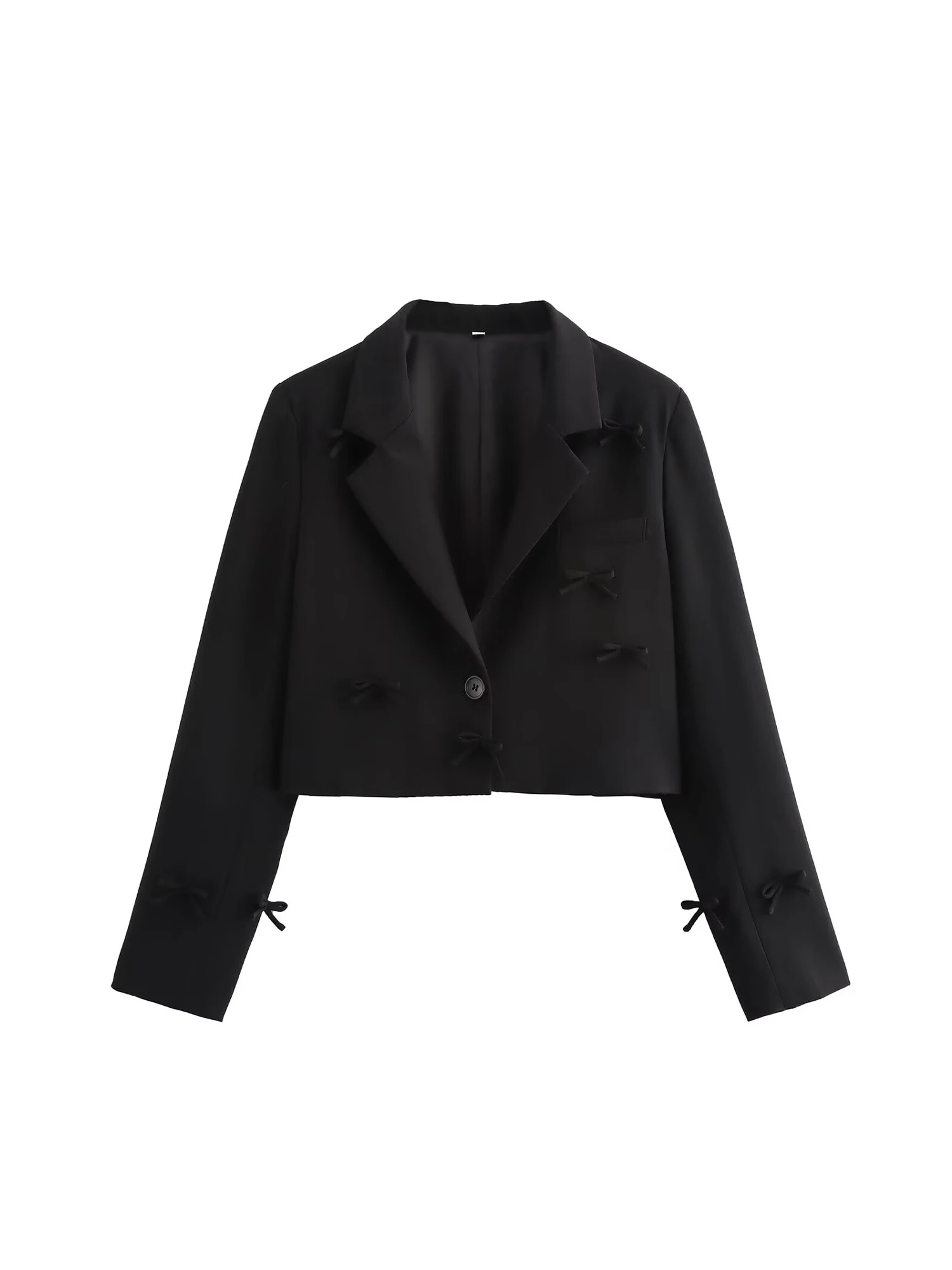 Women Black Gothic Emo Cropped Blazer Jacket Vintage Single Breasted Long Sleeve Outerwear Harajuku Y2k 2000s Suit Coat Autumn