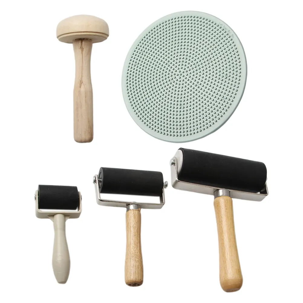 

Oil Roll Printing Tool DIY Printmaking Block Tools Wood Rubber Roller for Art Child